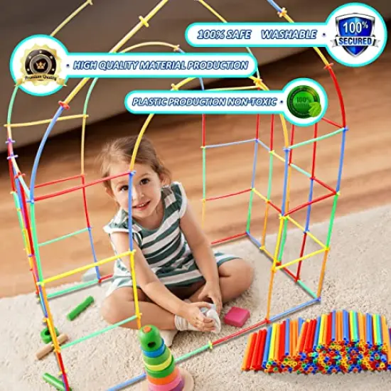 600 Pieces Constructor Toys STEM Building Toy Interlocking Plastic Engineering Thin Tube Blocks Educational Kit for 3 4 5 6 7years Kids Boys and Girls Gift {4}