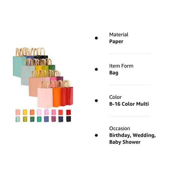 32 Packs Paper Bags with Handles Bulk 8.26"&times;6"&times;3.15" Small Gift Bags 16 Different Senior Color Bags Multiple Uses（Small Size） {4}