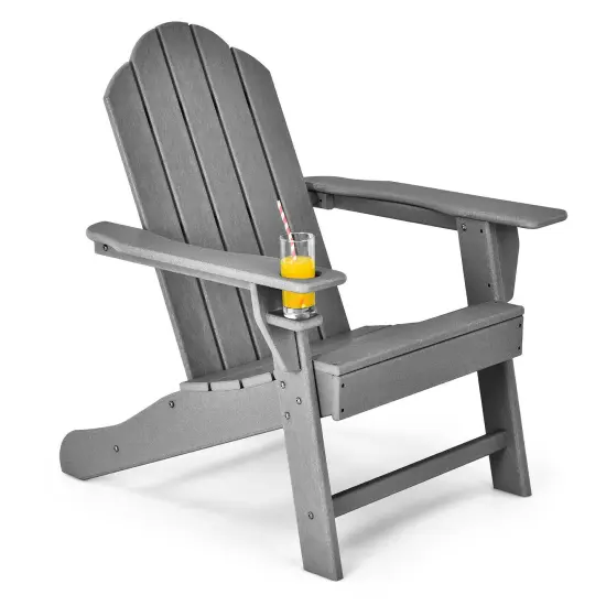 Outdoor Adirondack Chair with Built-in Cup Holder for Backyard and Porch Grey {1}