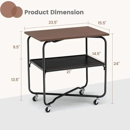 2-Tier End Table with Metal Storage Shelf and Foldable Frame Brown {4}