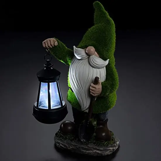 Earnest Flocked Garden Gnome with Lantern Solar Powered LED Outdoor Decor Light Great Addition for Your Garden Solar Powered Light Garden Gnome Christmas Decorations Gifts {3}
