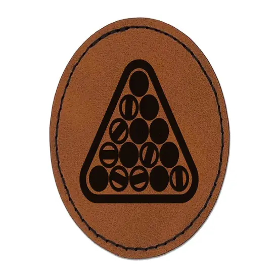 Billiards Balls Pool Table Round Iron-On Engraved Faux Leather Patch Applique - 2.5" Brown {1}