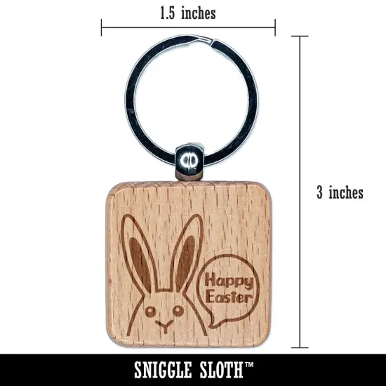 Peeking Bunny Happy Easter Engraved Wood Square Keychain Tag Charm {2}