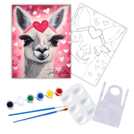"Vday Llama" DIY Canvas Art Kit, Adult Beginner, Acrylic Paint Size 11x14 inch {1}