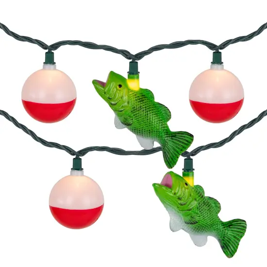 Northlight Bass and Bobber Patio Light Set - 6' Green Wire - 10ct {3}