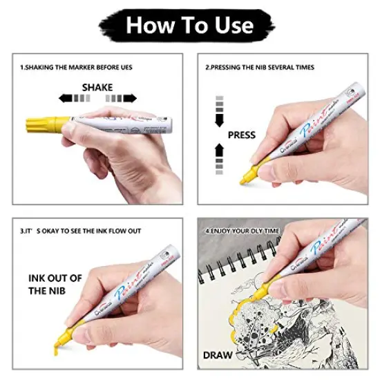 6 Silver Paint Markers Pens - Permanent Oil Based Metallic Paint Pen, Medium Tip, Quick Dry and Waterproof Marker for Rock, Wood, Fabric, Plastic, Canvas, Glass, Mugs, Canvas {3}