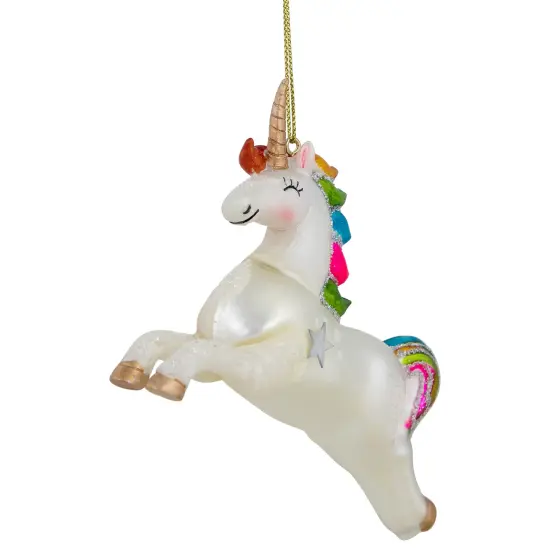 Northlight 4.5" White Unicorn with Rainbow Mane Glittered Christmas Glass Ornament {4}