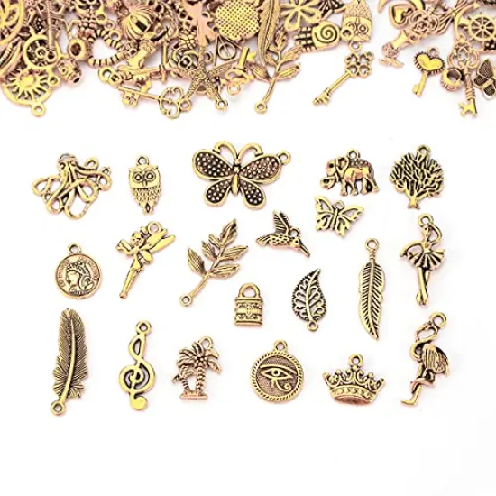 200 Pieces Tibetan Antique Gold Charm Mixed Pendants DIY for Bracelet Necklace Jewelry Making and Crafting {5}