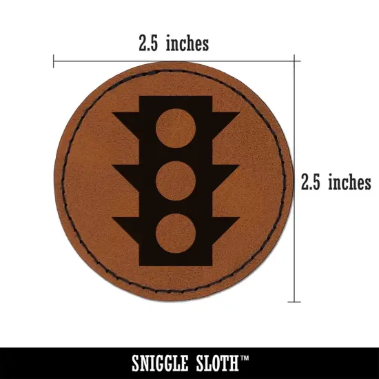 Traffic Light Icon Round Iron-On Engraved Faux Leather Patch Applique - 2.5" Brown {3}