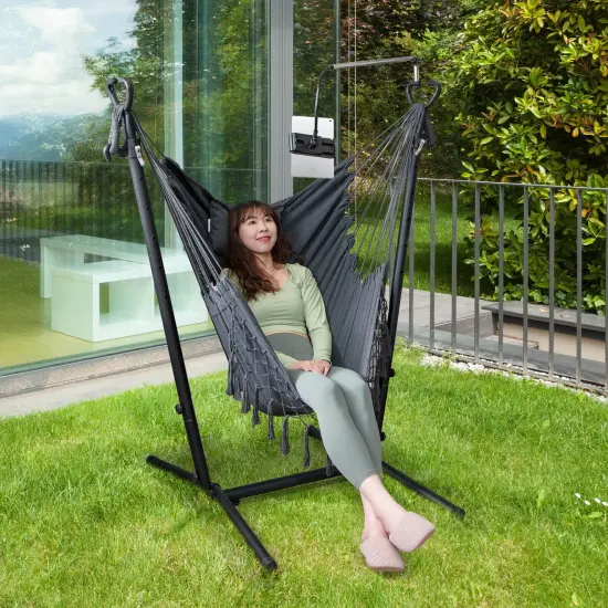 Height Adjustable Hammock Chair with Phone Holder and Side Pocket-grey {2}