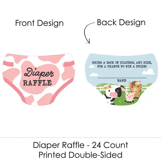 Big Dot of Happiness Girl Farm Animals - Diaper Shaped Raffle Ticket Inserts - Pink Barnyard Baby Shower Activities - Diaper Raffle Game - Set of 24 {3}