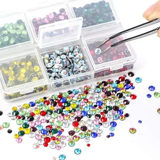 5400 Pieces Multicolor Rhinestones 12 Mixed Color Hotfix Rhinestones Flatback Gemstones and Crystals for Halloween Costume Accessories, Crafts with Tweezers and 2 Picking Pens {6}