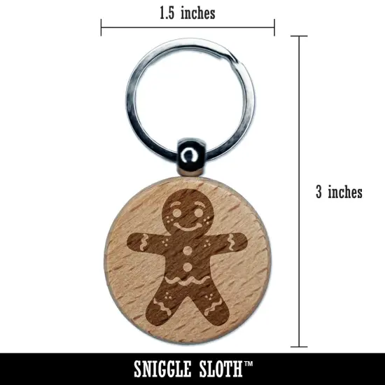Christmas Gingerbread Man Engraved Wood Round Keychain Tag Charm {2}