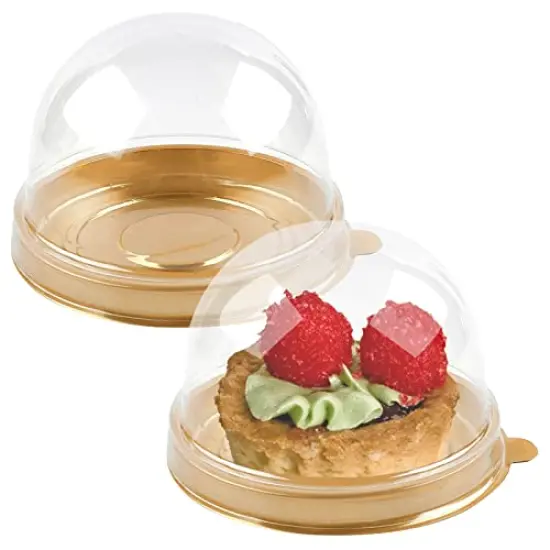 100 Pcs Clear Plastic Mini Cake Boxes with Dome Lids, Mini Bundt Cake Containers for Mini Cupcake, Muffin, Chocolate Covered Cookie, Strawberry, Mooncake and More (Gold Base) {2}