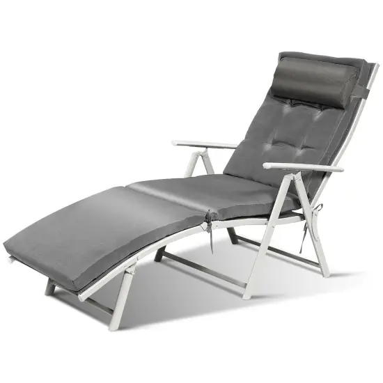 Costway Folding Chaise Lounge Chair w/Cushion Black\Gray\Turquoise {7}