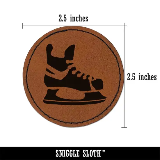 Hockey Ice Skates Skating Blades Round Iron-On Engraved Faux Leather Patch Applique - 2.5" Brown {3}