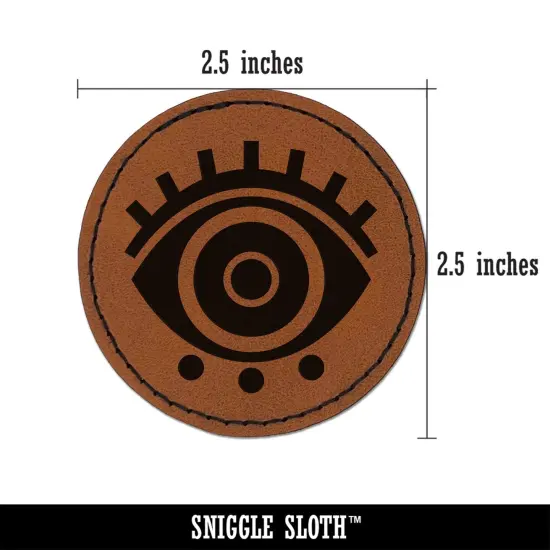 Large Iris Evil Eye Nazar Charm Round Iron-On Engraved Faux Leather Patch Applique - 2.5" Brown {3}