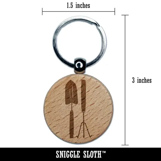 Gardening Tools Trowel Hand Rake Engraved Wood Round Keychain Tag Charm {2}