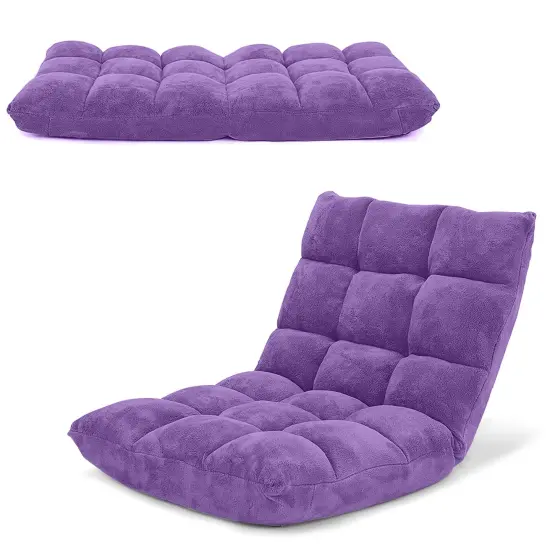 14-Position Adjustable Back Cushioned Floor Chair Purple {4}