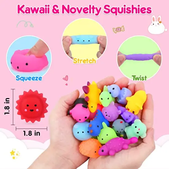 130 Pieces Squishies Mochi Squishy Toy, Kawaii Animal Squishies Party Favors for Kids Stress Relief Toys Valentines Day Gifts for Kids Easter Egg Fillers Gift Christmas Stocking Stuffers(Random) {3}