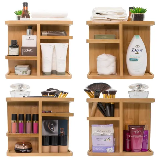 Sorbus 360&deg; Bamboo Rotating Makeup Organizer - Multi-Function Storage Carousel stores Cosmetics, Skin Care, and more - Stylish and functional {3}