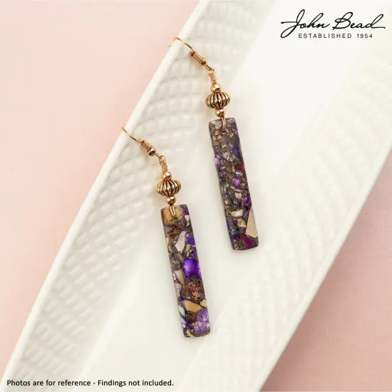 Earth's Jewels Semi-Precious 10x46mm Synthetic Imperial Jasper Green Rectangle Pendants, 2pcs {3}