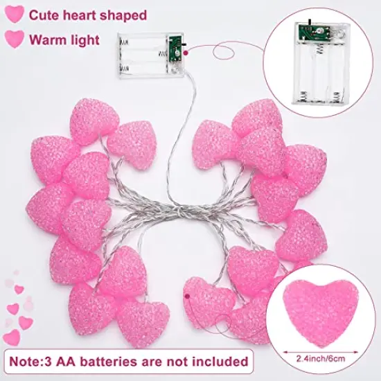 16 Feet/ 5 m 20 LED Heart String Lights Valentine's Day Heart Plastic Light Set Battery Operated Fairy String Lights for Valentines, Wedding, Christmas, Birthday Party Decor (Pink) {1}