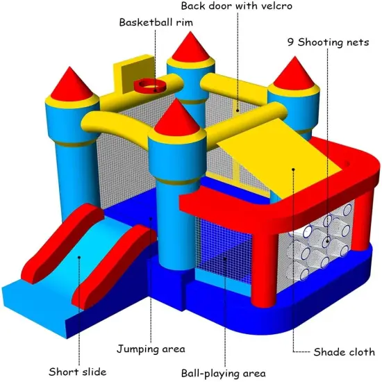 Castle Slide Inflatable Bounce House with Ball Pit and Basketball Hoop {5}
