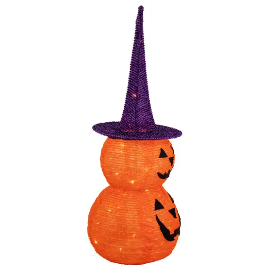 Northlight Pop Up Lighted Tinsel Stacked Jack-O-Lanterns Halloween Decoration - 30" Orange {5}