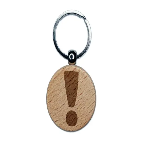 Exclamation Mark Punctuation Engraved Wood Round Keychain Tag Charm {1}