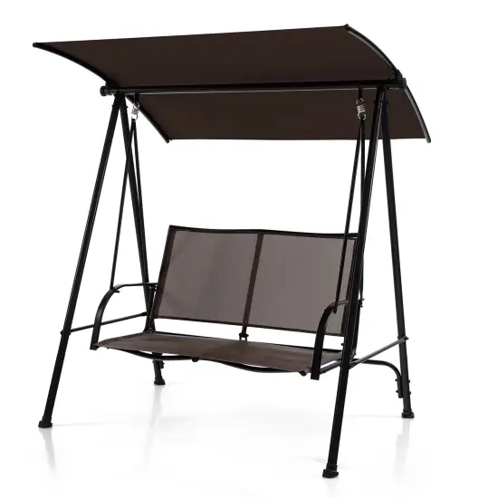 2-Seat Outdoor Canopy Swing with Comfortable Fabric Seat and Heavy-duty Metal Frame Black {6}