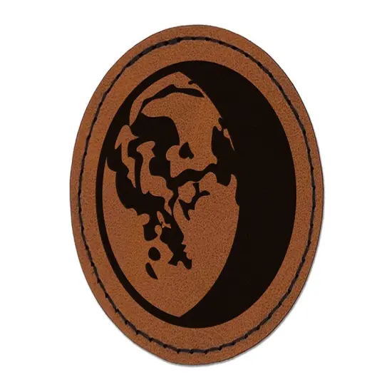 Waning Gibbous Moon Phase Round Iron-On Engraved Faux Leather Patch Applique - 2.5" Brown {1}