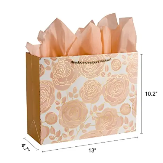 13" Rose Gold Large Gift Bag with Card and Tissue Paper {4}