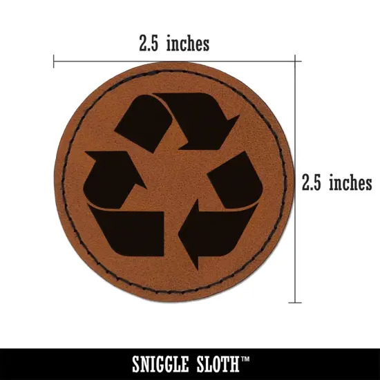 Recycle Symbol Solid Round Iron-On Engraved Faux Leather Patch Applique - 2.5" Brown {2}