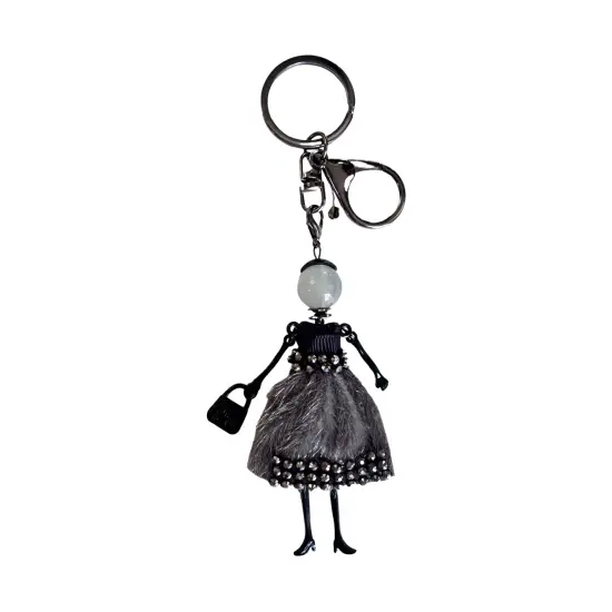 Wrapables Hanging Fashionista Doll Keychain, Crystal Rhinestone Keyring Bag Charm, Gray Retro {1}