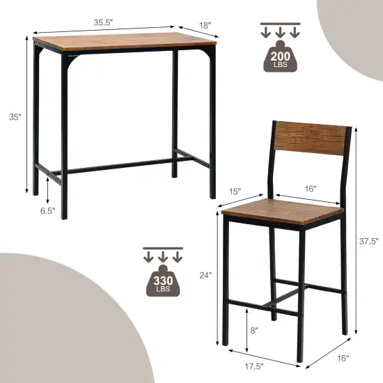 3 Pieces Bar Table Set with 2 Stools-Black {5}