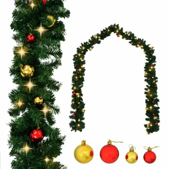 Christmas Garland with Baubles and LED Lights {1}