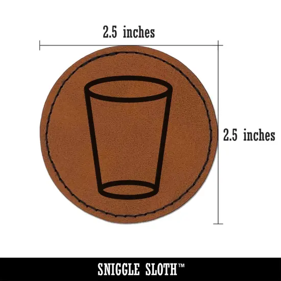 Empty Water Glass Cup Round Iron-On Engraved Faux Leather Patch Applique - 2.5" Brown {3}