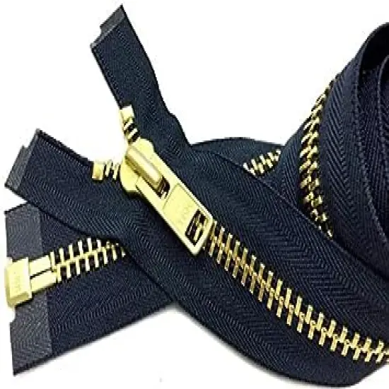 Zipperstop Wholesale YKK- Extra Heavy Duty Jacket Zipper YKK #10 Brass- Metal Teeth Separating -Chaps Zippers for Crafter's Special Color Navy #560 Made in USA -Custom Length (27 inches) {1}