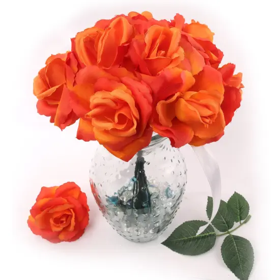 50-Pack: Vibrant Orange Rose Picks, 8" Stems, 3" Wide by Floral Home&reg;, Floral Home by Artificial Flowers {2}