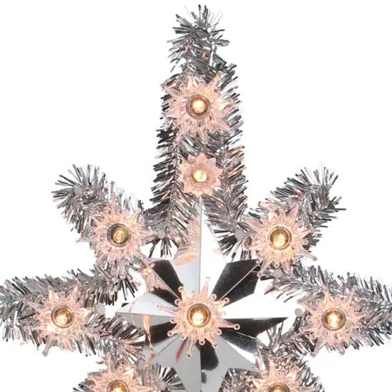 Northlight 11" Silver Lighted Tinsel Star of Bethlehem Christmas Tree Topper - Clear Lights {4}