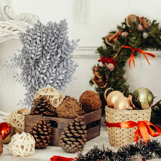 12-Pack: Sparkling Silver Glitter Ash Spray Picks - Elegant Holiday Accents, Ideal for Christmas Decor & Floral Arrangements - Perfect for Home, Office - 2024 Christmas Collection, Floral Home by Artificial Flowers {3}