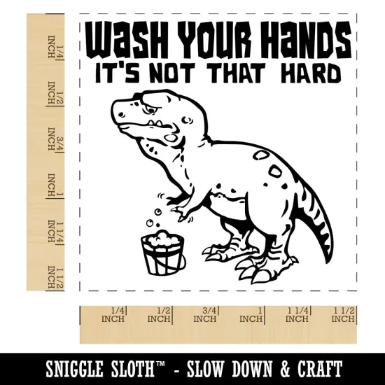 Wash Your Hands Sad Tyrannosaurus Rex Dinosaur Self-Inking Rubber Stamp Ink Stamper Red {1}