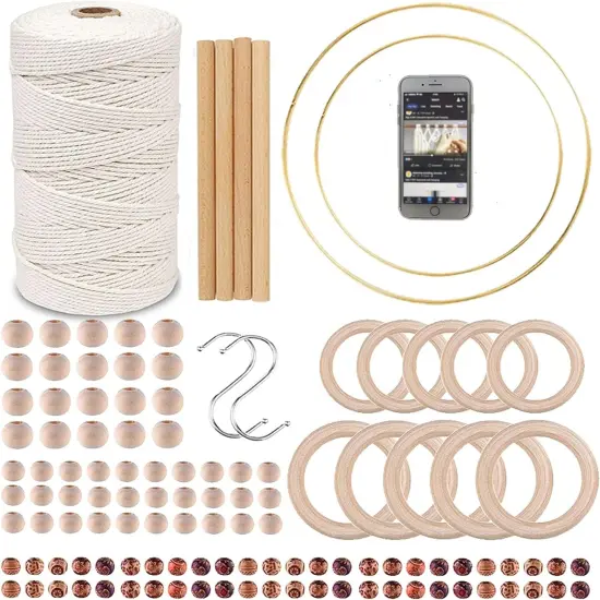 Macrame Kit, All in Macrame Supplies 109Yards X 3Mm Macrame Cord,Diy Macrame Kit for Adults Beginners, Macrame Beads with Wooden Rings and Wooden Sticks for Macrame Plant Hanger Kit 3Mm*109Yards Set {1}