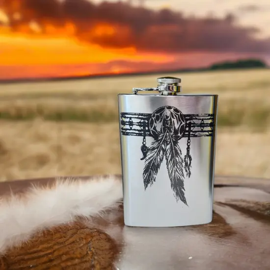 8oz Native American Feather Band Stainless Steel Flask {3}