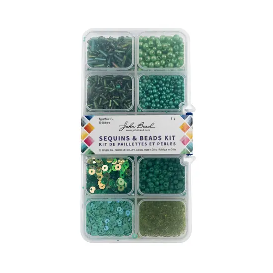 John Bead 10 Types Mix Sequins & Beads Kit Green {3}