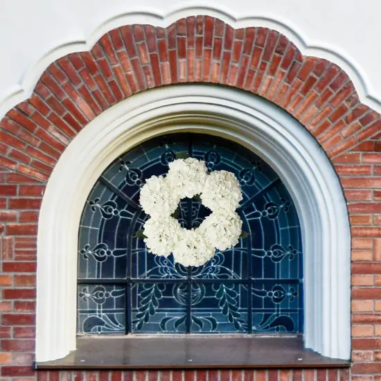 15" Soft White Hydrangea Wreath - Realistic Silk Flowers & Grapevine Ring for Home & Event Decor by Floral Home&reg; {3}