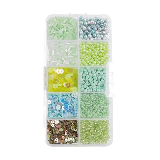 John Bead 10 Types Mix Sequins & Beads Kit Light Green {1}