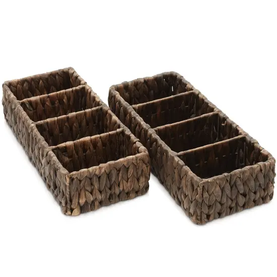 Casafield Set of 2 Water Hyacinth Divided Basket Organizers - Woven Bins for Bathroom, Bedroom, Laundry, Pantry, Shelves {3}