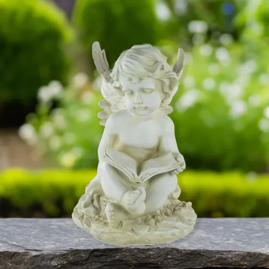 Northlight 11.5" Cherub Angel with Book Outdoor Garden Statue Ivory {3}